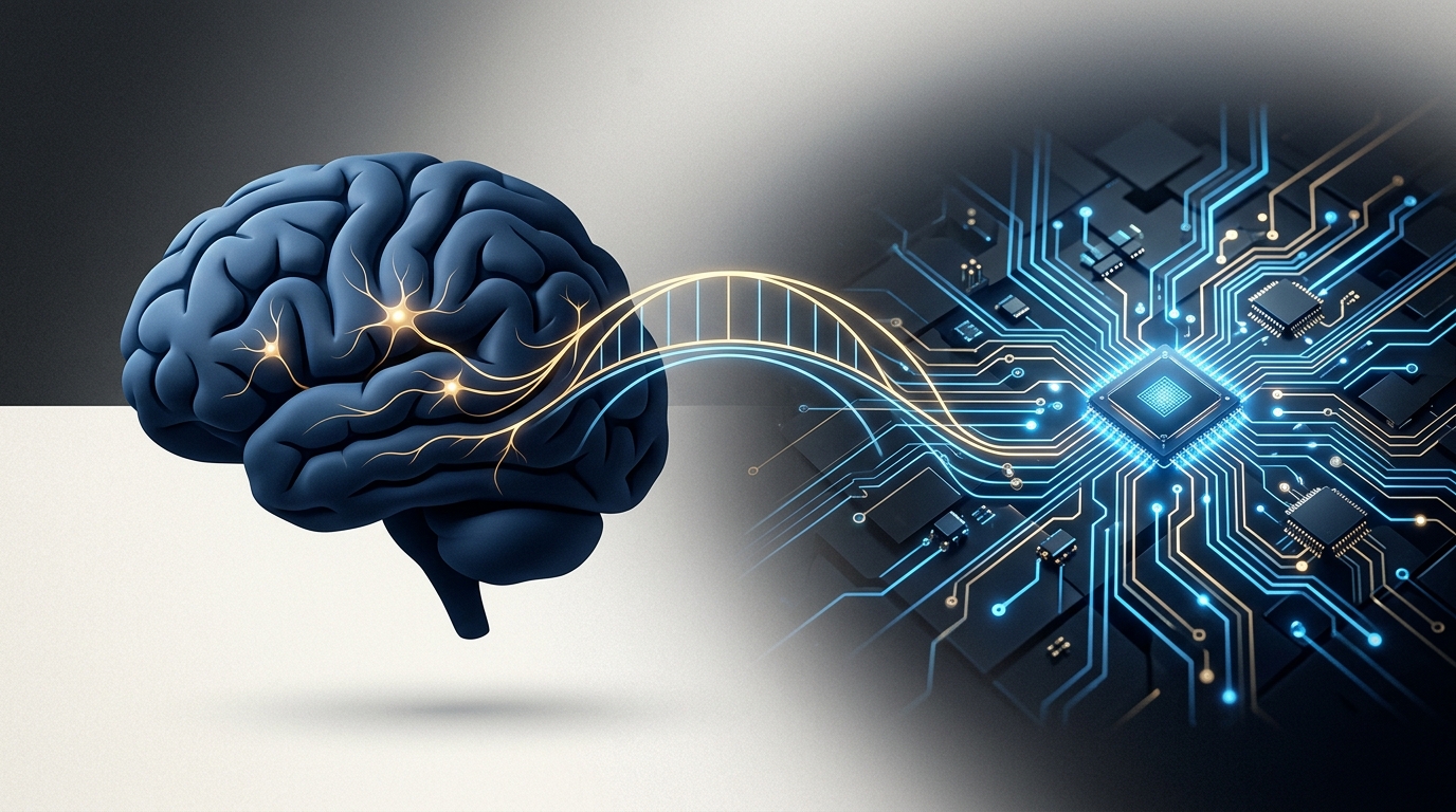 a graphic symbolizing the combination of human SEO strategy and AI tools