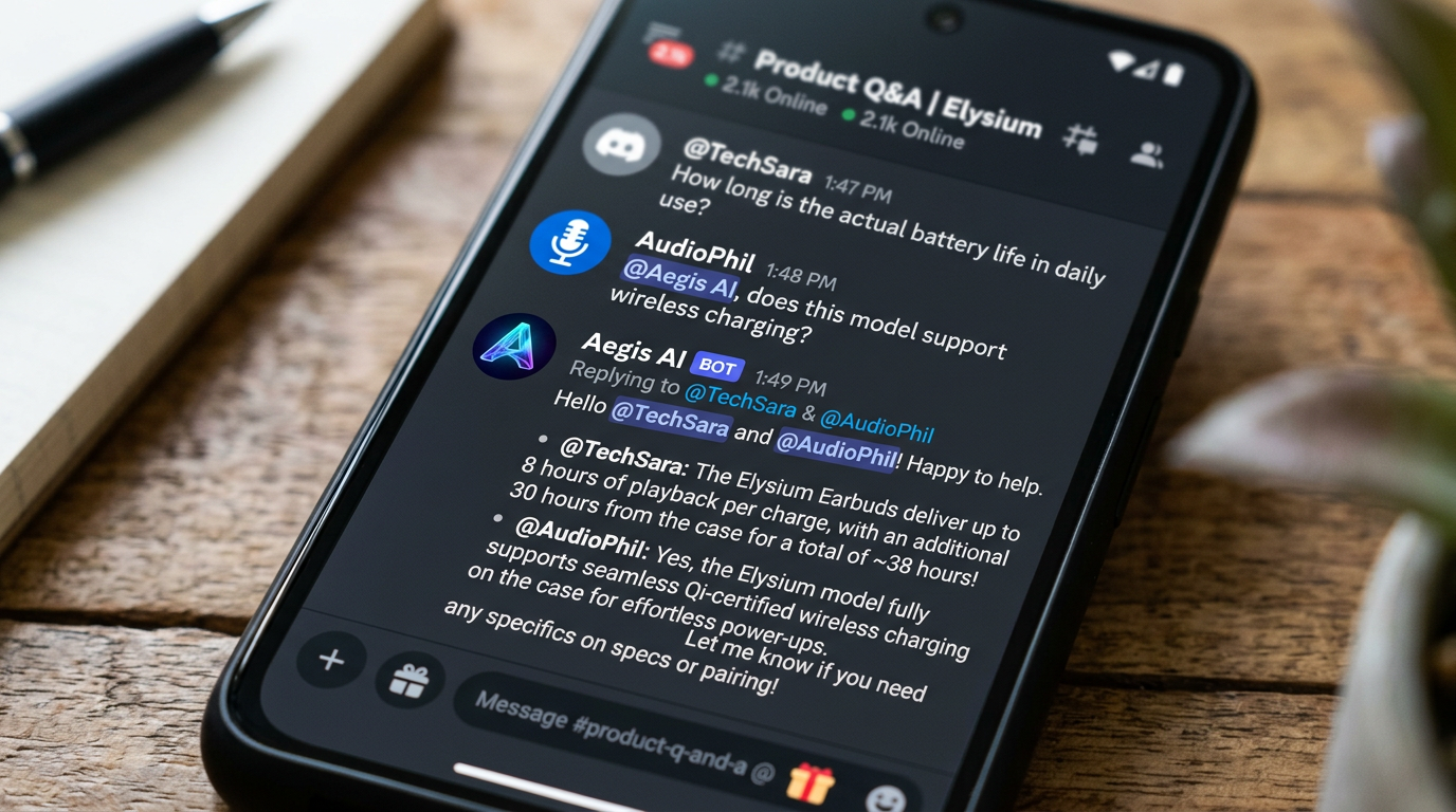 An AI influencer engaging with users in a private Discord community.