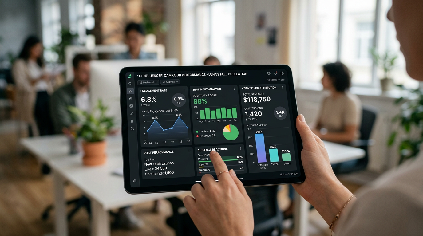 Data and performance metrics from an AI influencer media network