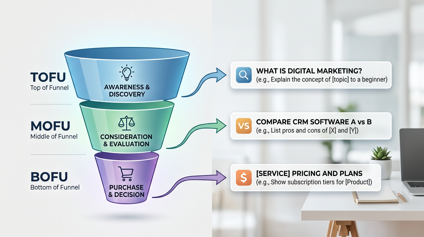 diagram mapping ai prompts to the buyer funnel stages
