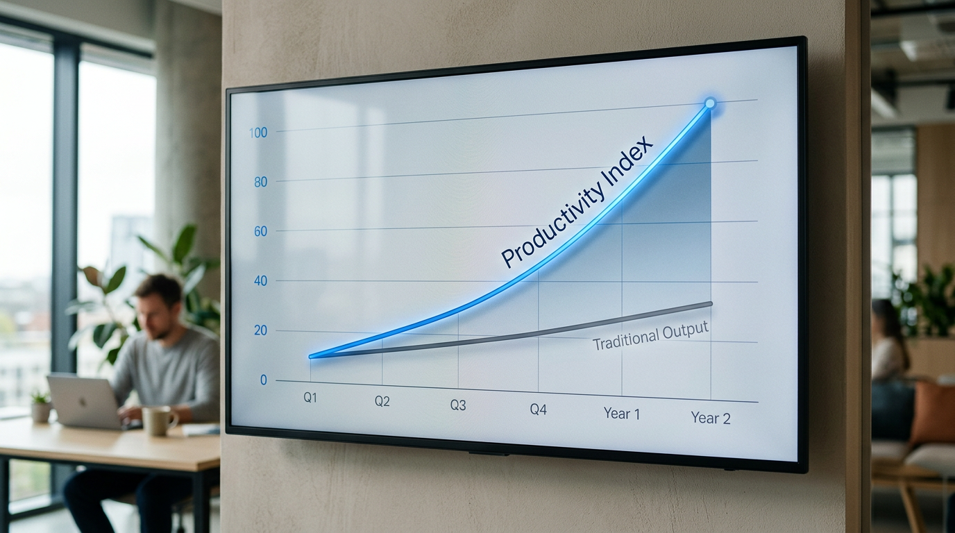Chart showing productivity increase from AI augmented virtual assistants