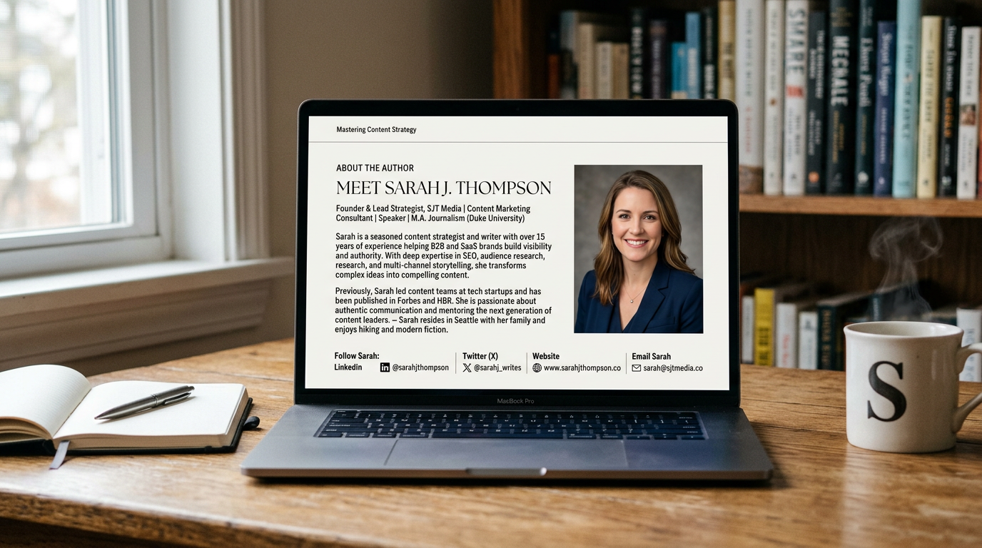 An author bio demonstrating expertise and experience for Google E-E-A-T.