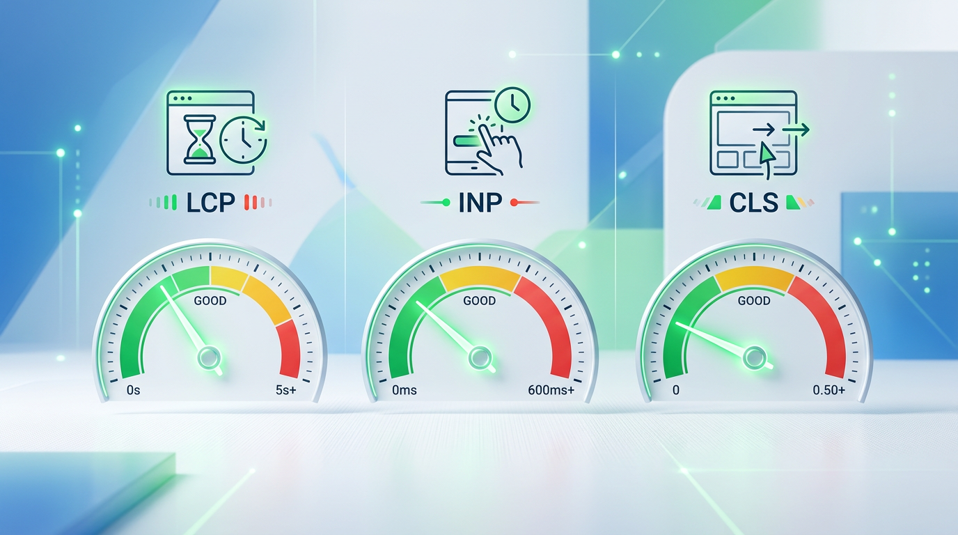 A graphic showing Google's Core Web Vitals metrics required for a website to rank well.