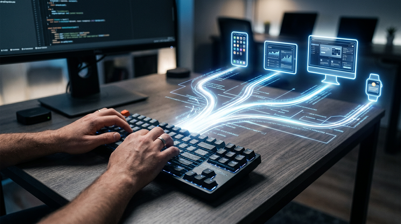 A developer coding for multiple platforms from a single codebase