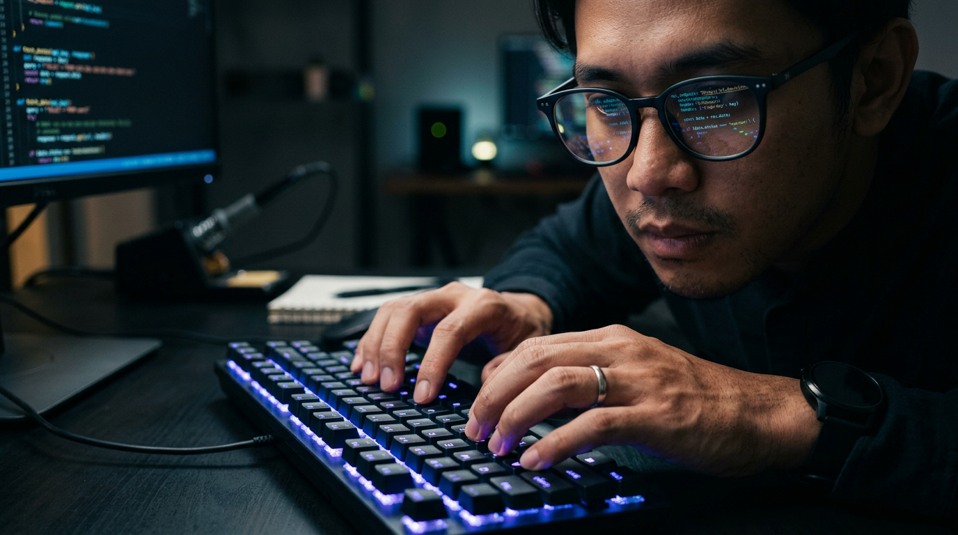 Developer writing clean code for a custom web platform.
