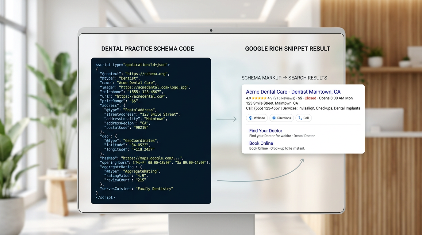 Schema markup for a dental practice website