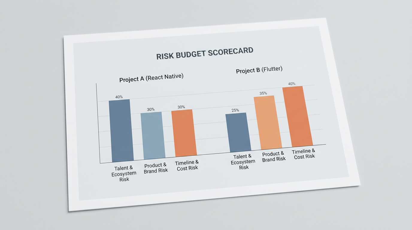 A risk budget scorecard comparing React Native and Flutter