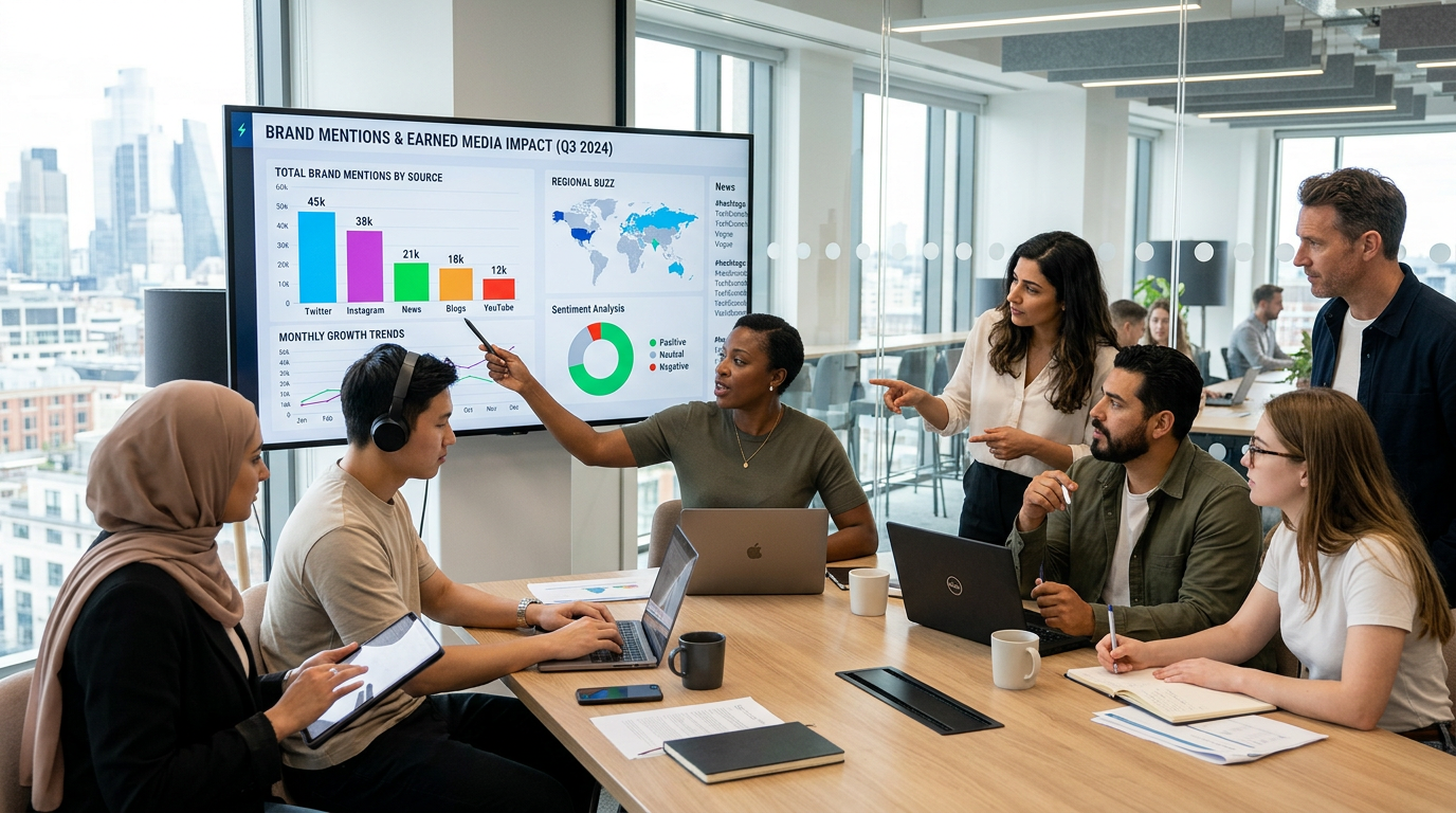 A marketing team analyzing brand citations as part of their generative engine optimization service.