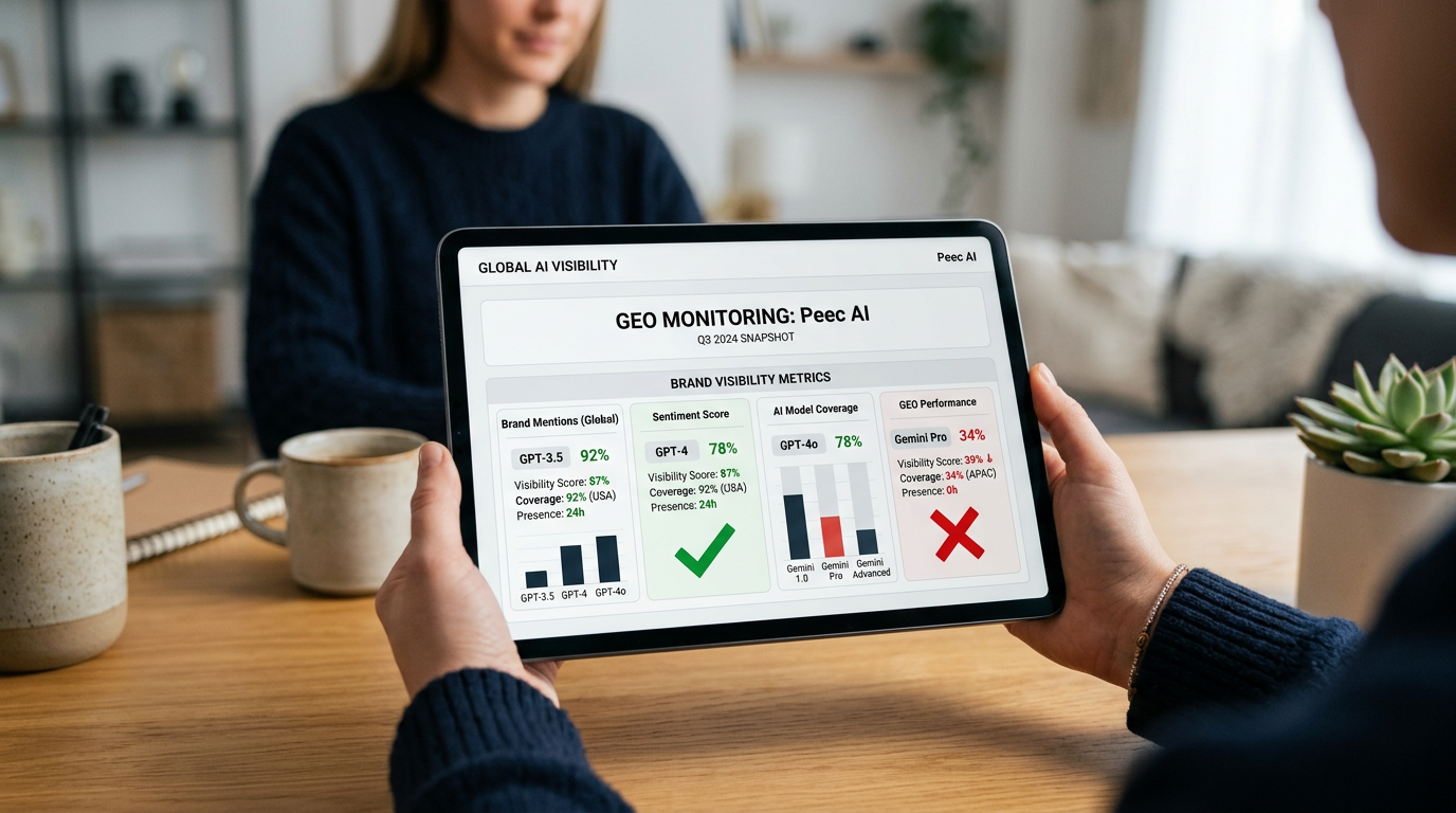 GEO monitoring tool dashboard showing AI visibility.