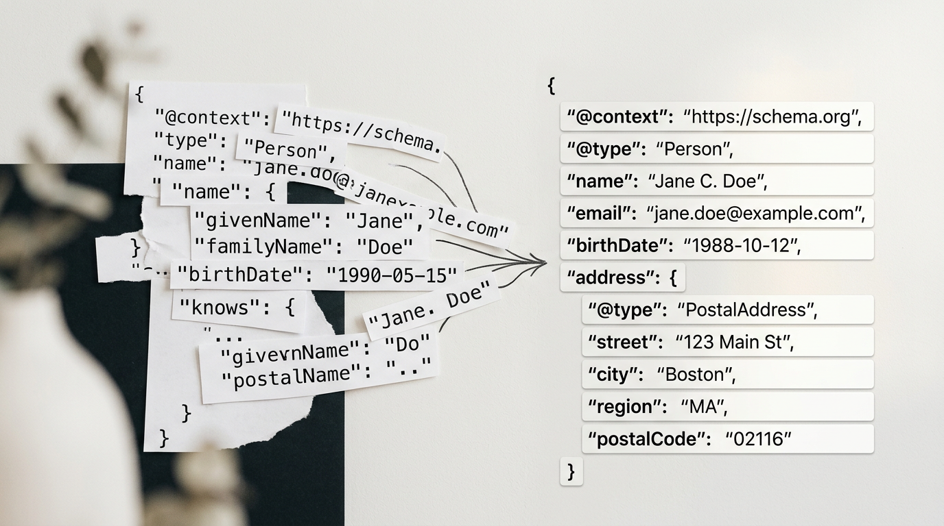 JSON-LD schema markup code being structured for AI