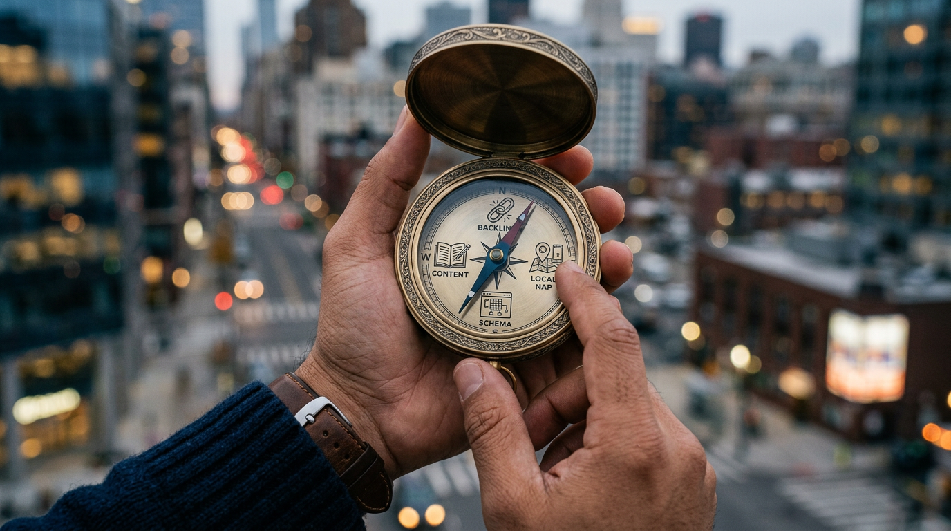 a compass representing the key elements of a law firm seo strategy