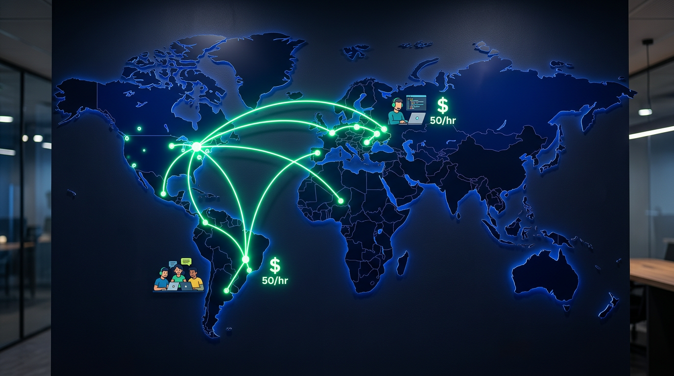 Map illustrating the AI and offshore hybrid app development model