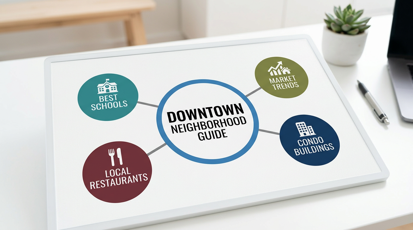 A diagram showing a website content hub for a real estate neighborhood guide