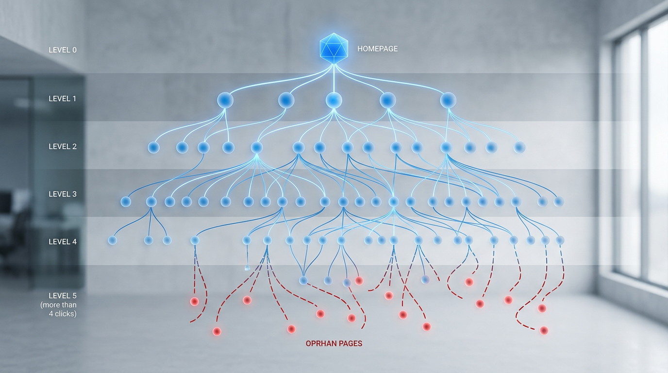 diagram showing crawl depth and orphan pages on a saas website
