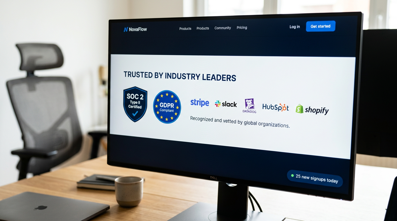 Trust signals on a SaaS website homepage