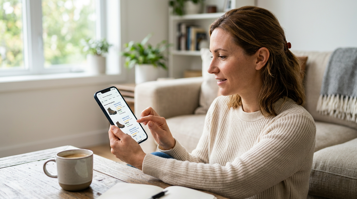 A user seeing a Shopify product's rich snippet on a Google mobile search.