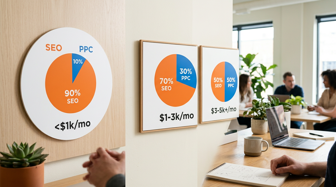 diagram of paid ads vs organic seo budget splits for small businesses