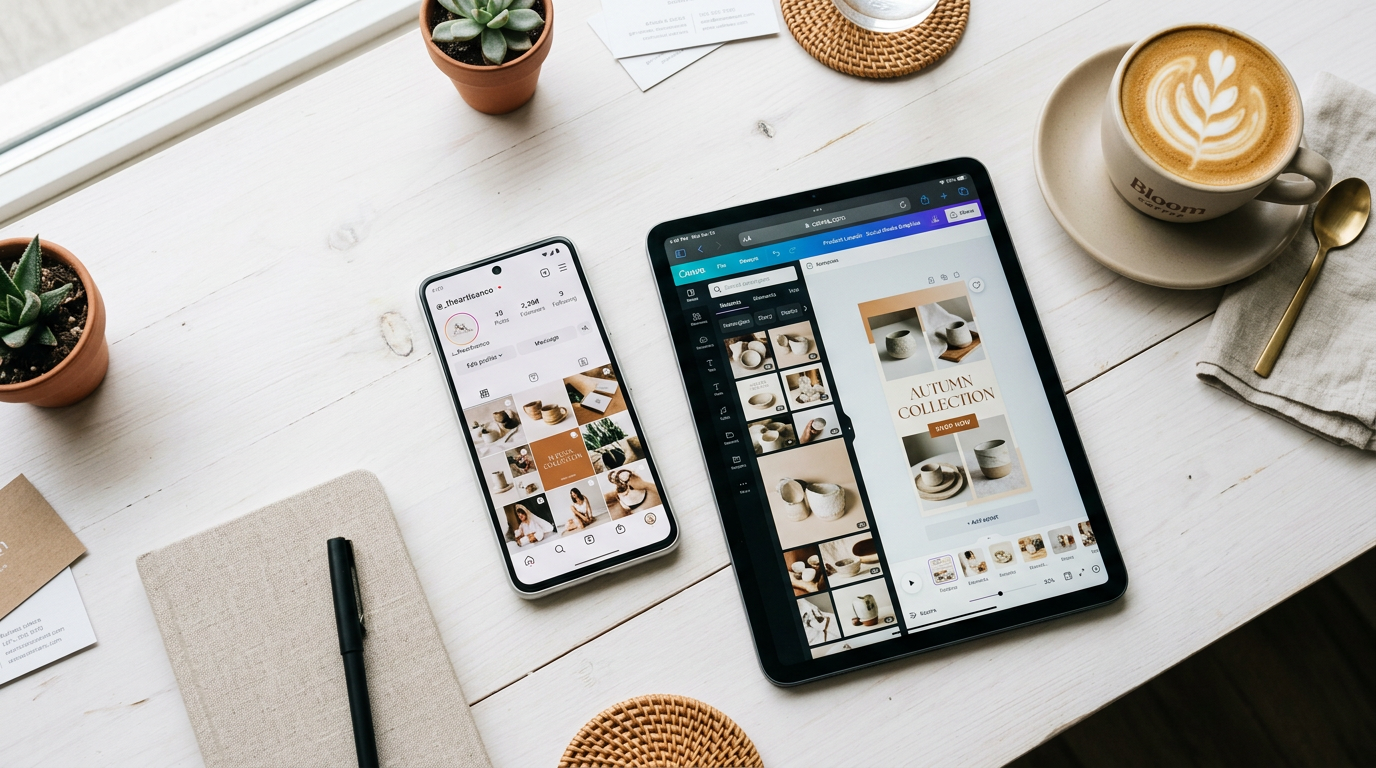 Digital marketing tools for small business like Canva and Instagram.