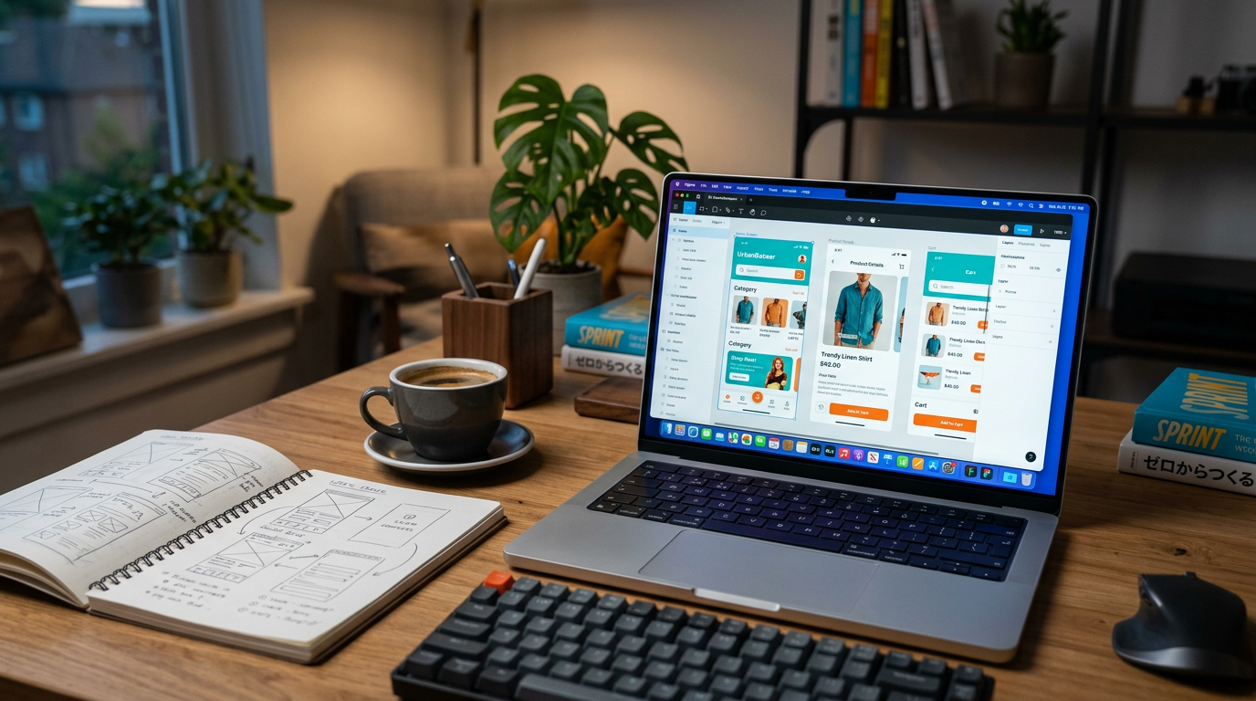 mobile app ui design on a laptop screen