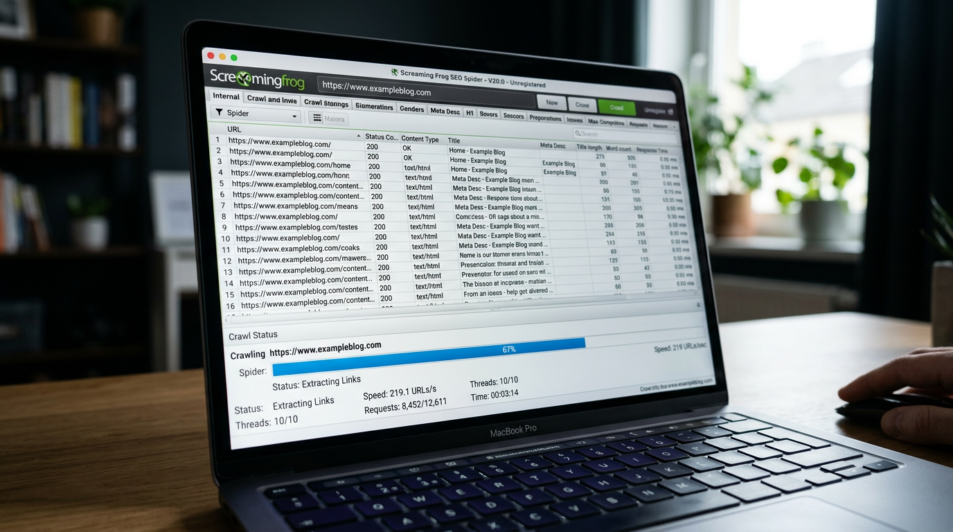 A technical SEO audit tool crawling a website's structure